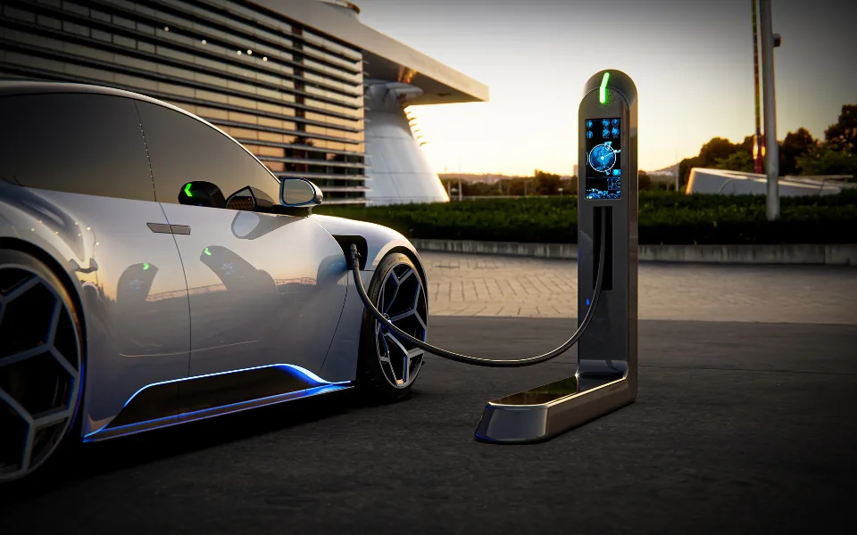 Charging car at dusk