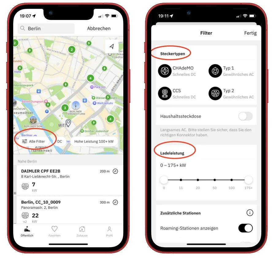 easyCharging zeigt die Suche nach Ladestationen