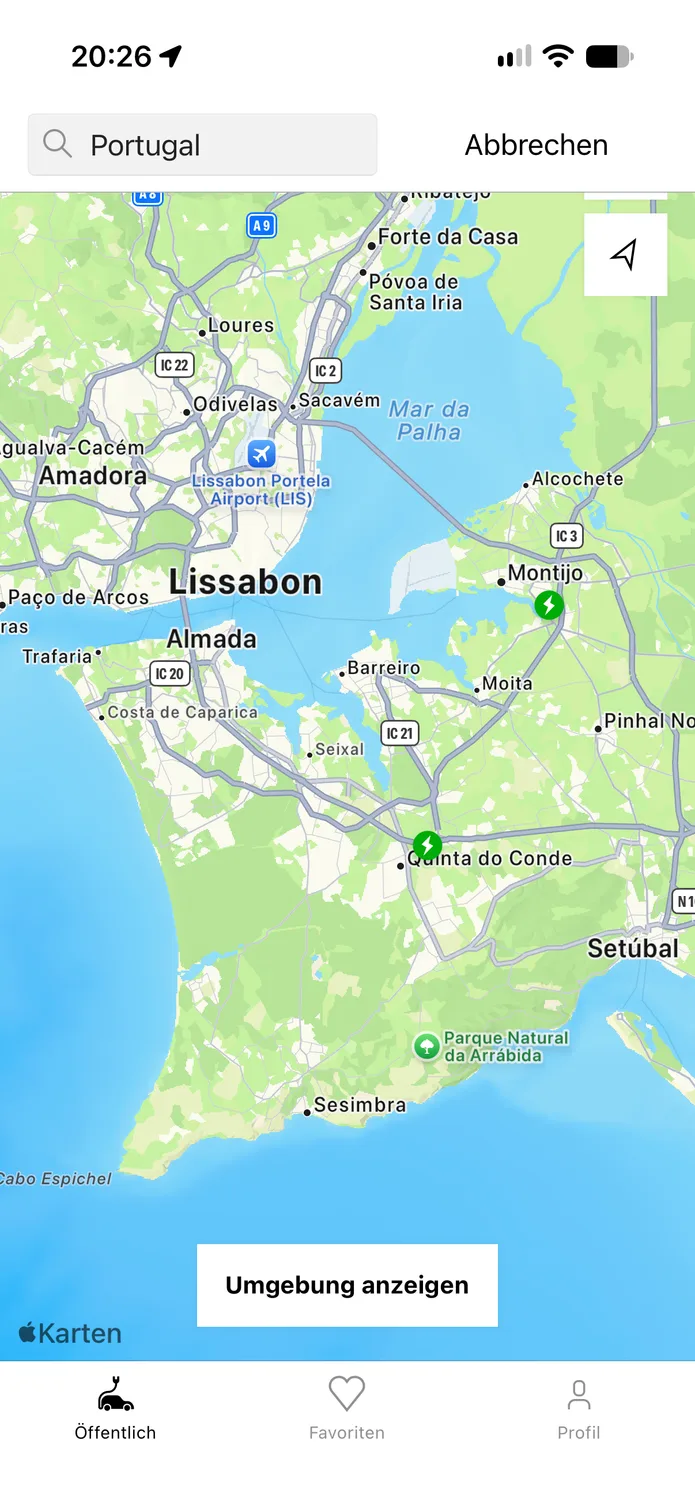 Die easyCharging-App mit einer Live-Karte der Ladepunkte in Lissabon.