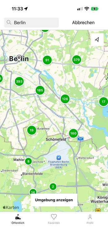 Die easyCharging-App mit einer Live-Karte der Ladepunkte in Berlin.