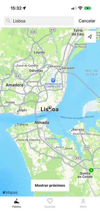 La aplicación easyCharging con un mapa en directo de los puntos de recarga en Lisboa.