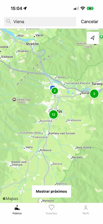 La aplicación easyCharging con un mapa en directo de los puntos de recarga en Viena.