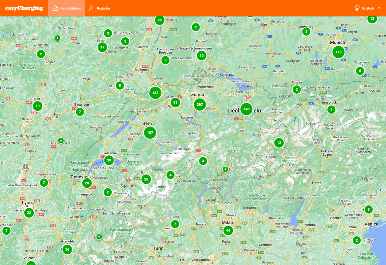 Points easyCharging en Suisse